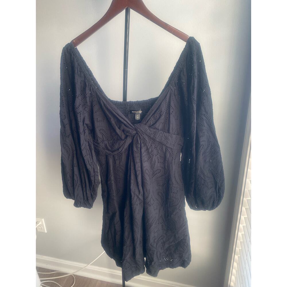 Banana Republic Eyelet Twist Mini Dress Black Size Small